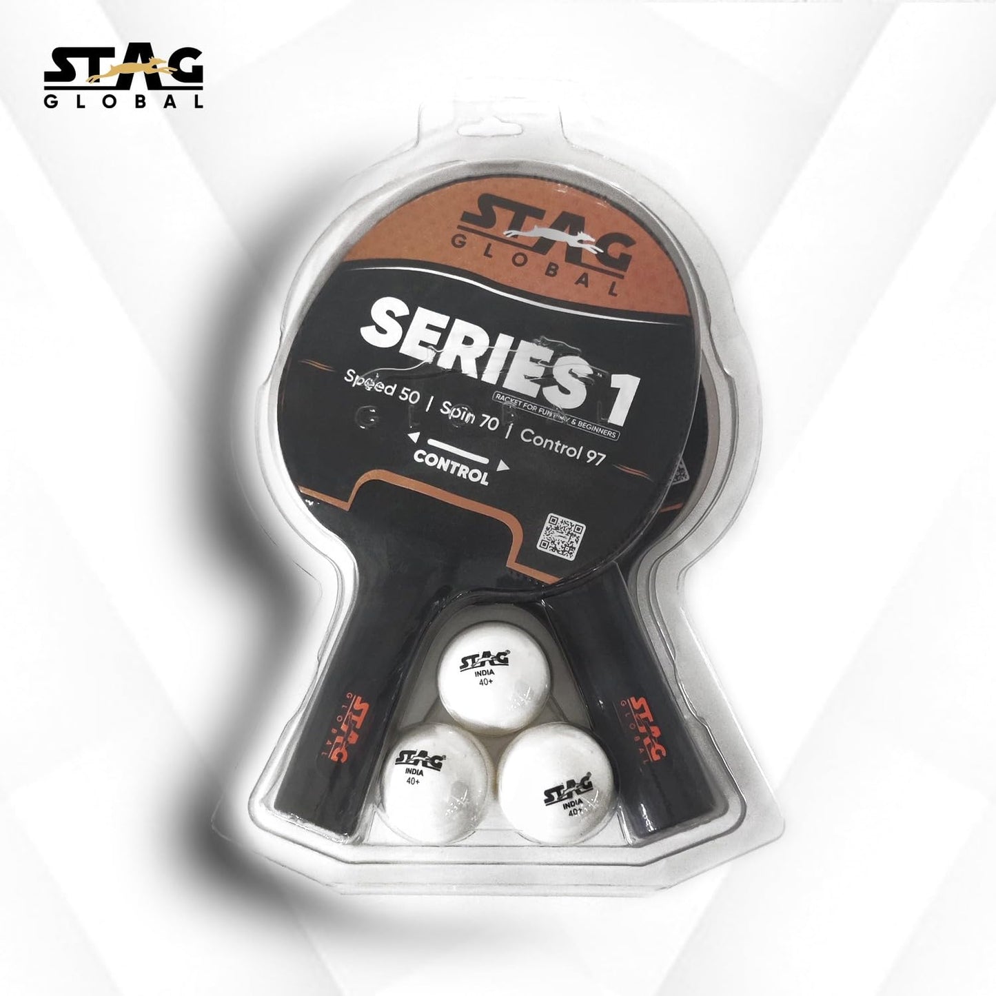 STAG GLOBAL SERIES 1 TABLE TENNIS RACKET PLAY SET (2 Racquets and 3 Balls)