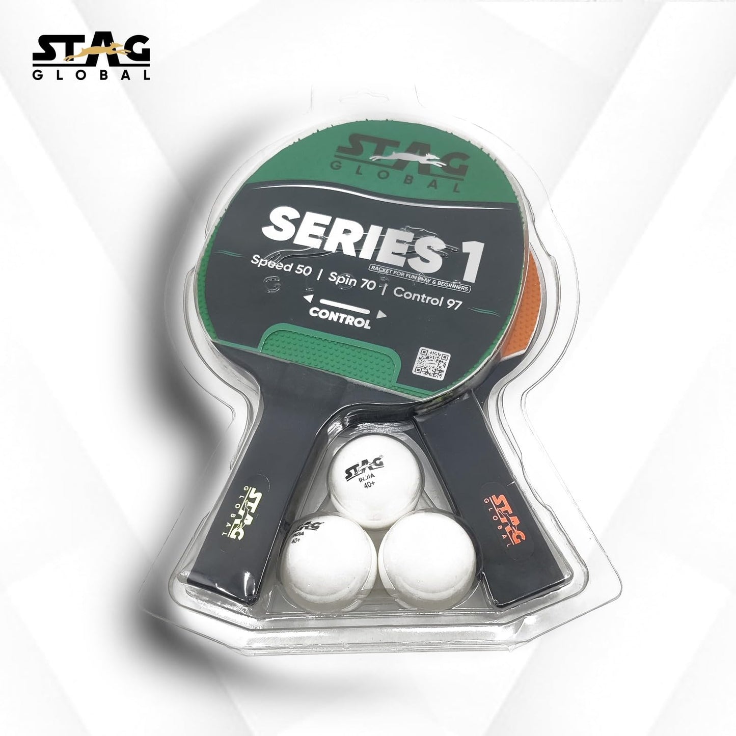 STAG GLOBAL SERIES 1 TABLE TENNIS RACKET PLAY SET (2 Racquets and 3 Balls)