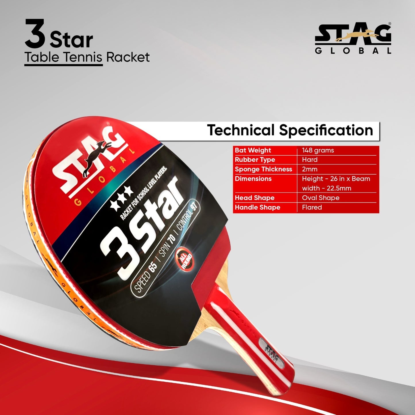 STAG GLOBAL 3 Star Table Tennis Racket