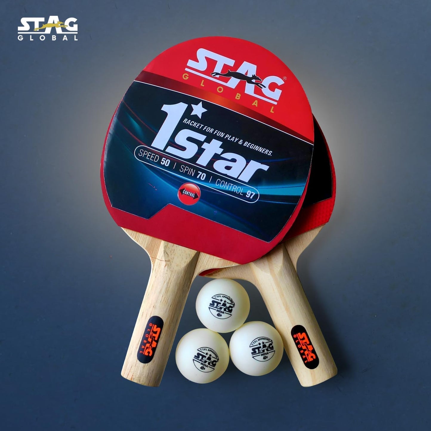 STAG GLOBAL 1 Star Table Tennis Playset (2 Racquets & 3 Balls)