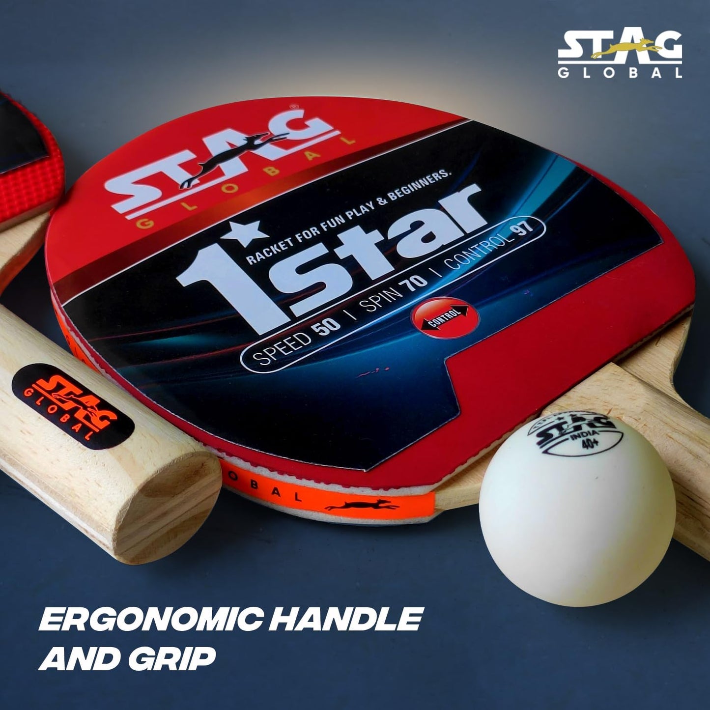 STAG GLOBAL 1 Star Table Tennis Playset (2 Racquets & 3 Balls)