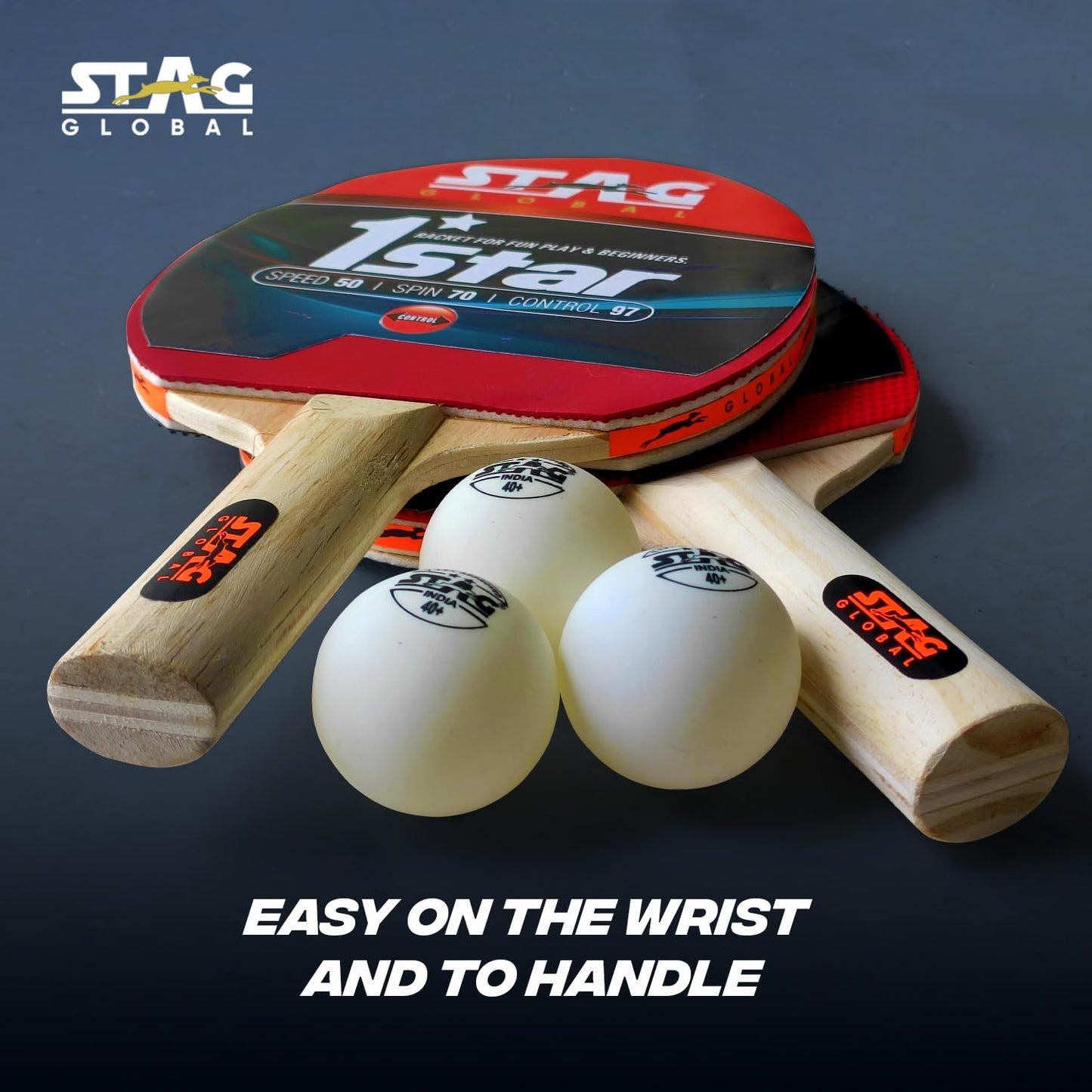 STAG GLOBAL 1 Star Table Tennis Playset (2 Racquets & 3 Balls)