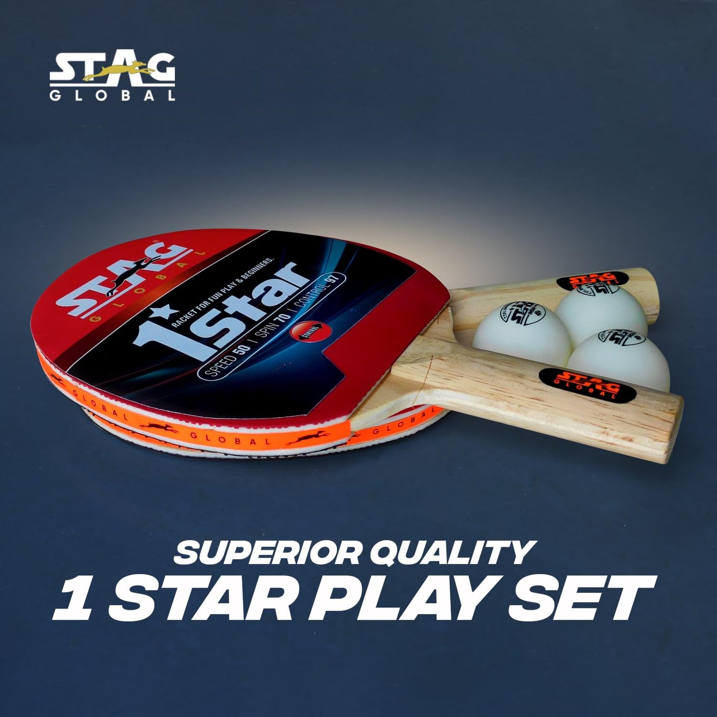 STAG GLOBAL 1 Star Table Tennis Playset (2 Racquets & 3 Balls)