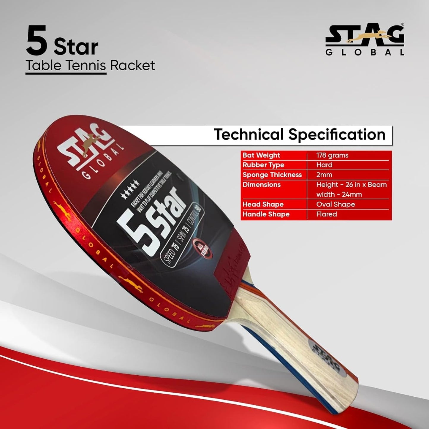 Stag Global 5 Star Table Tennis Racket