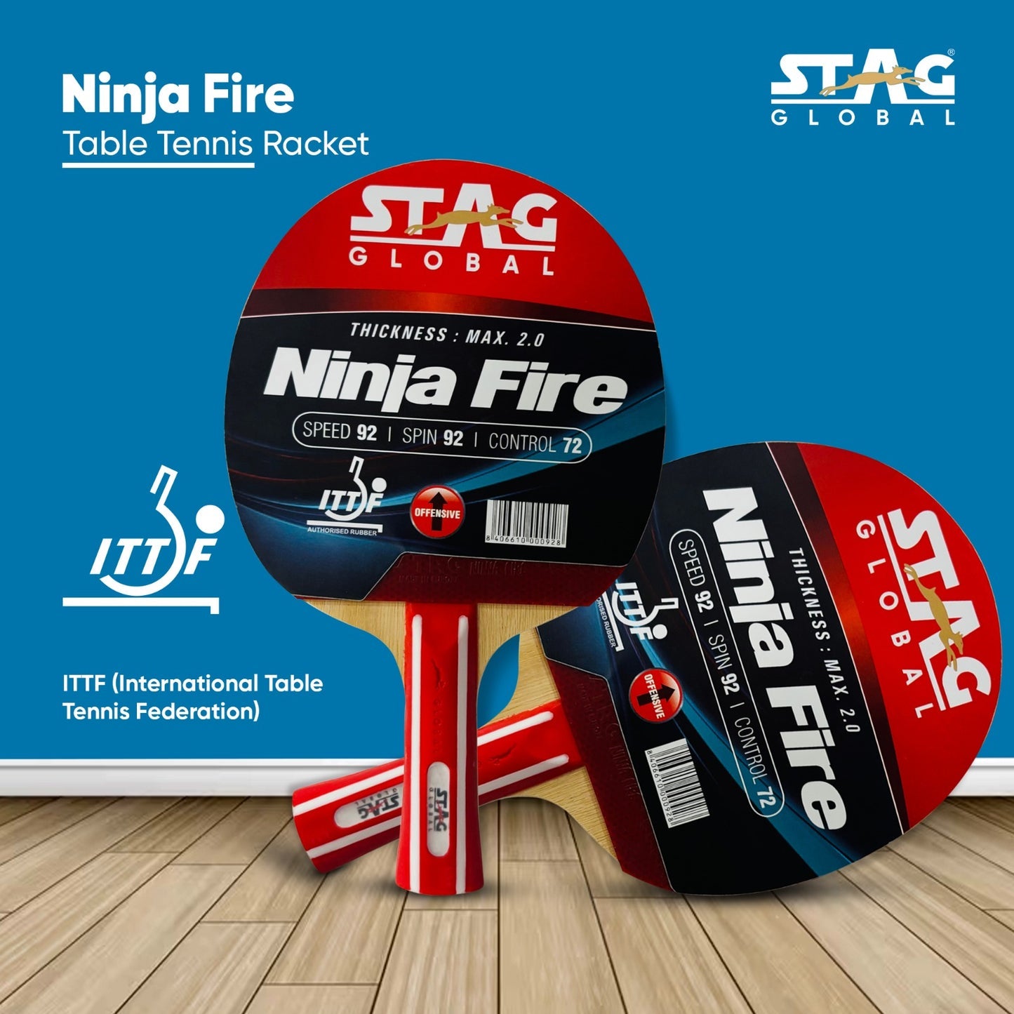 STAG GLOBAL Ninja Fire Table Tennis Racket