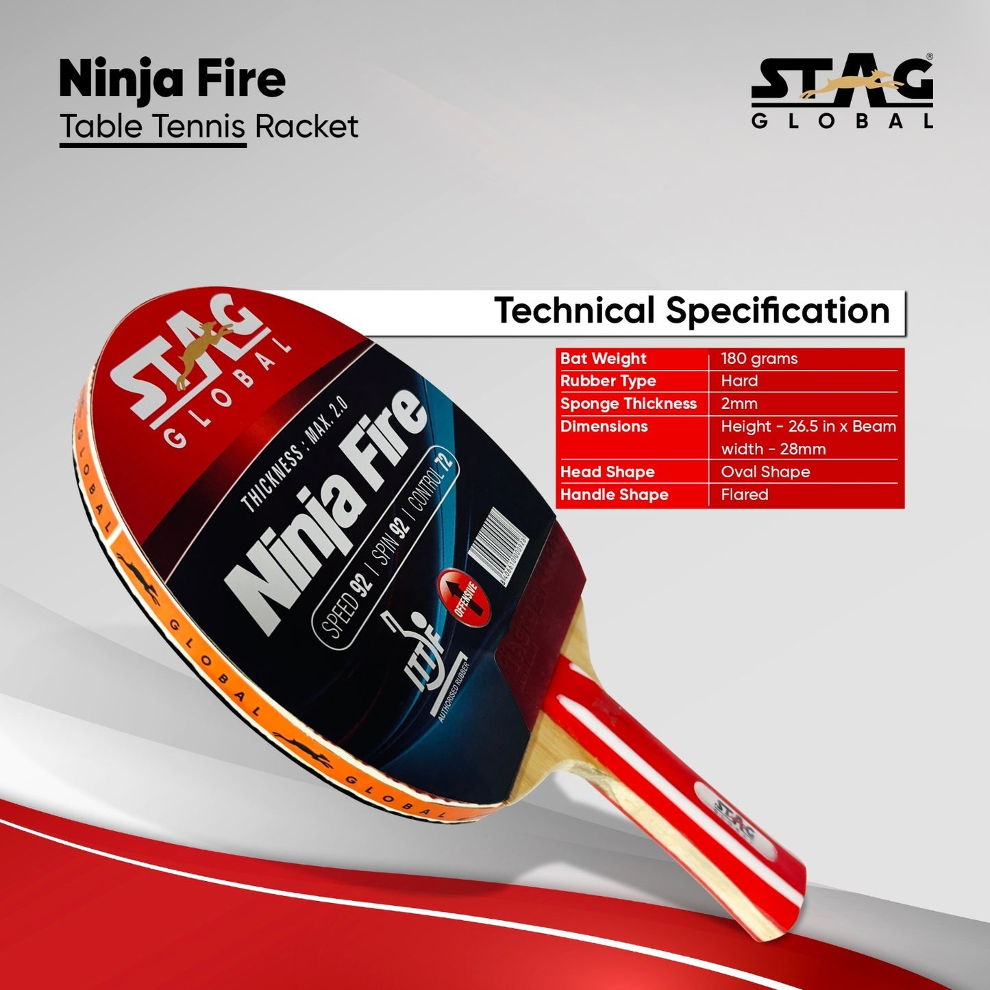 STAG GLOBAL Ninja Fire Table Tennis Racket