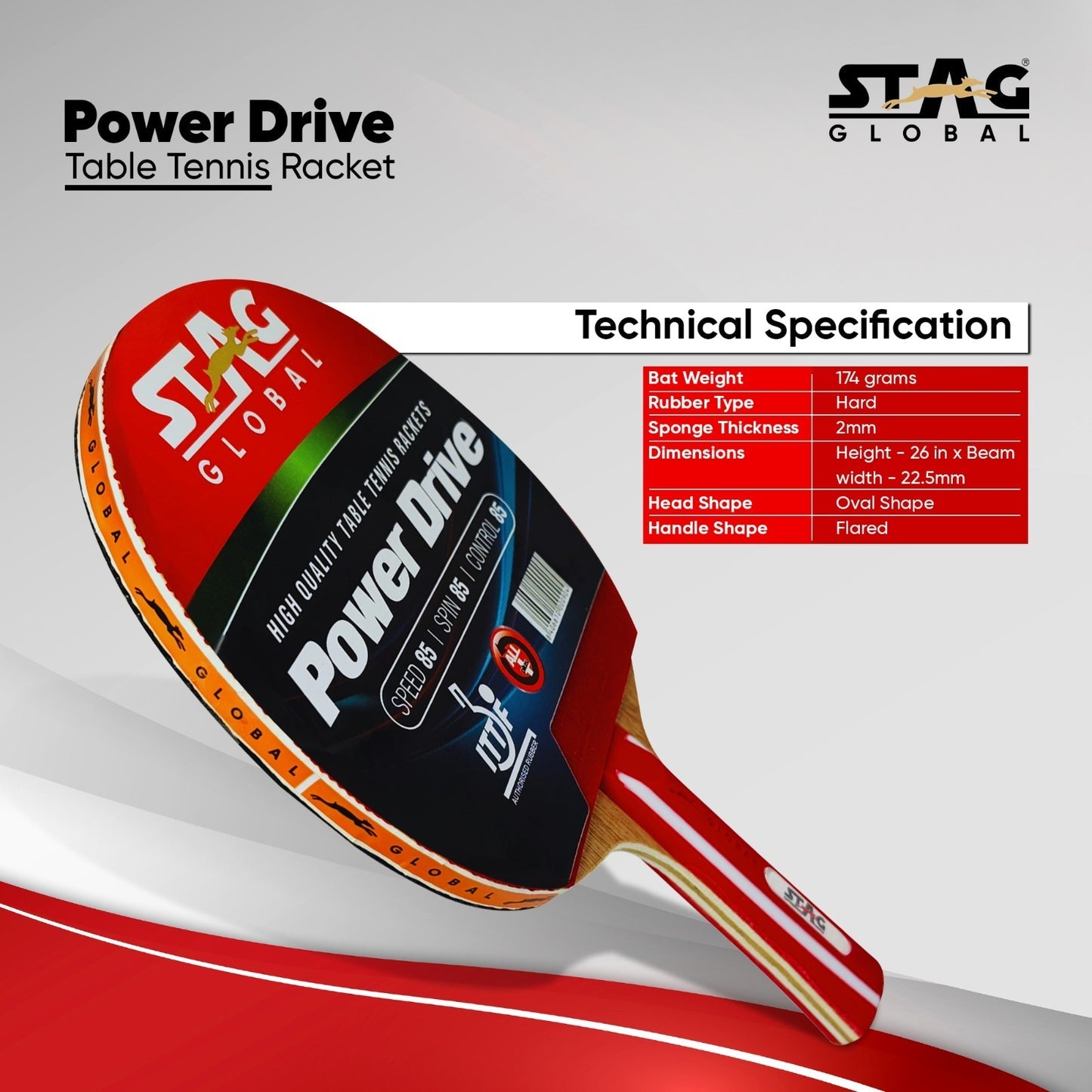 STAG GLOBAL Power Drive Plus Table Tennis Racket
