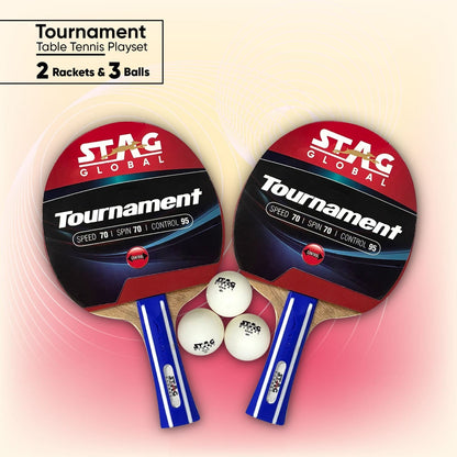 STAG GLOBAL Tournament Table Tennis Playset With 2 Rackets | 3 Seam Balls |